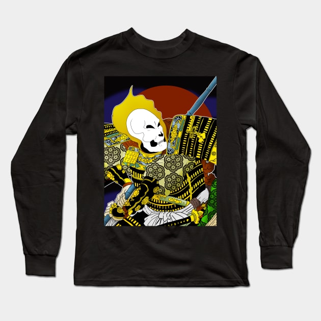 Samurai Ukiyo-e Warrior Skull Head Long Sleeve T-Shirt by Redgy.Art